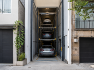Lee más sobre el artículo Estacionamiento vertical para predios de frente angosto en México